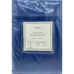 LL Bean Ultra Soft Flannel Queen Size Flat Sheet True Navy 92  X 110 in